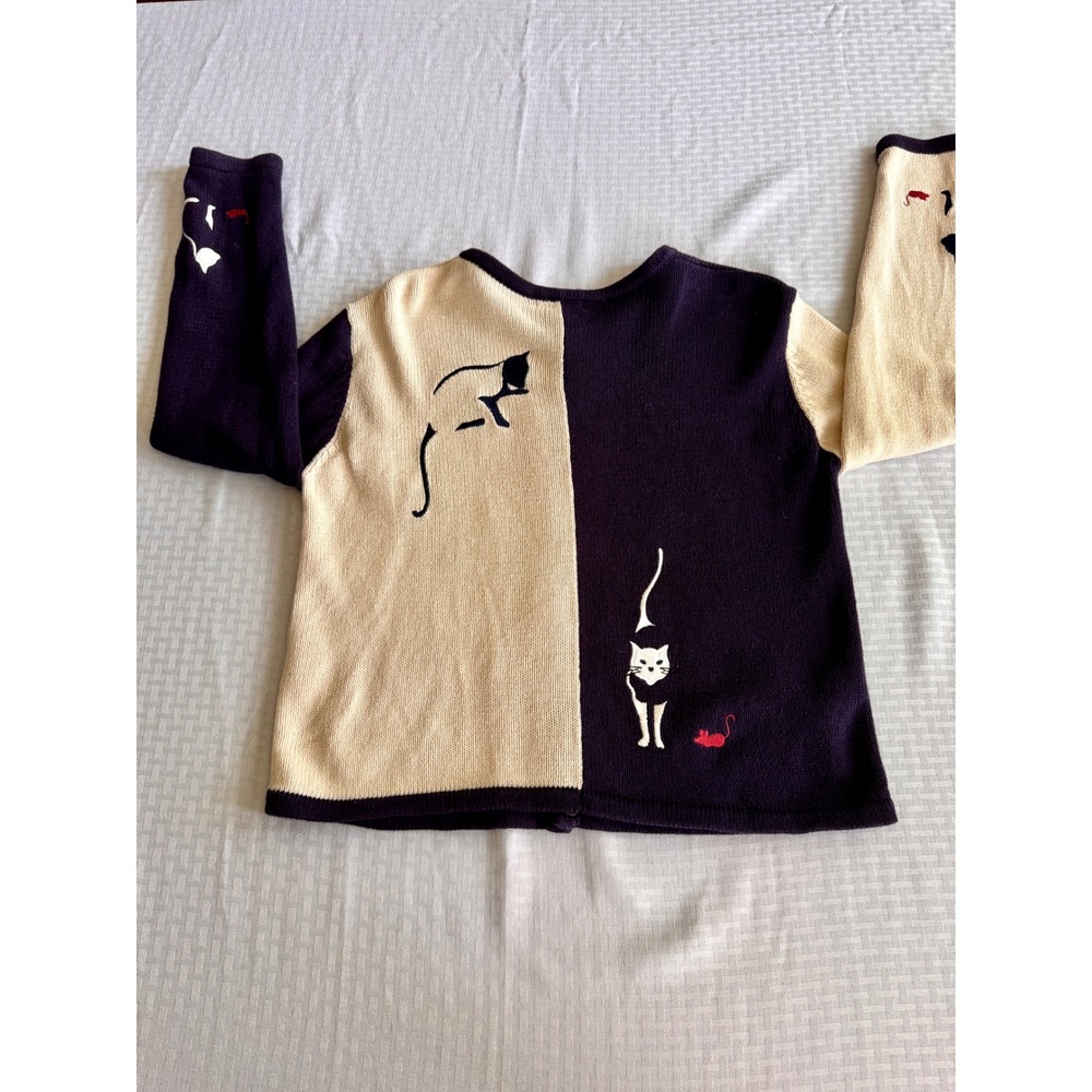 Christopher & Banks Cat Cardigan Navy Cream Embroidered Knit Sweater Medium 2003 - Picture 16 of 16